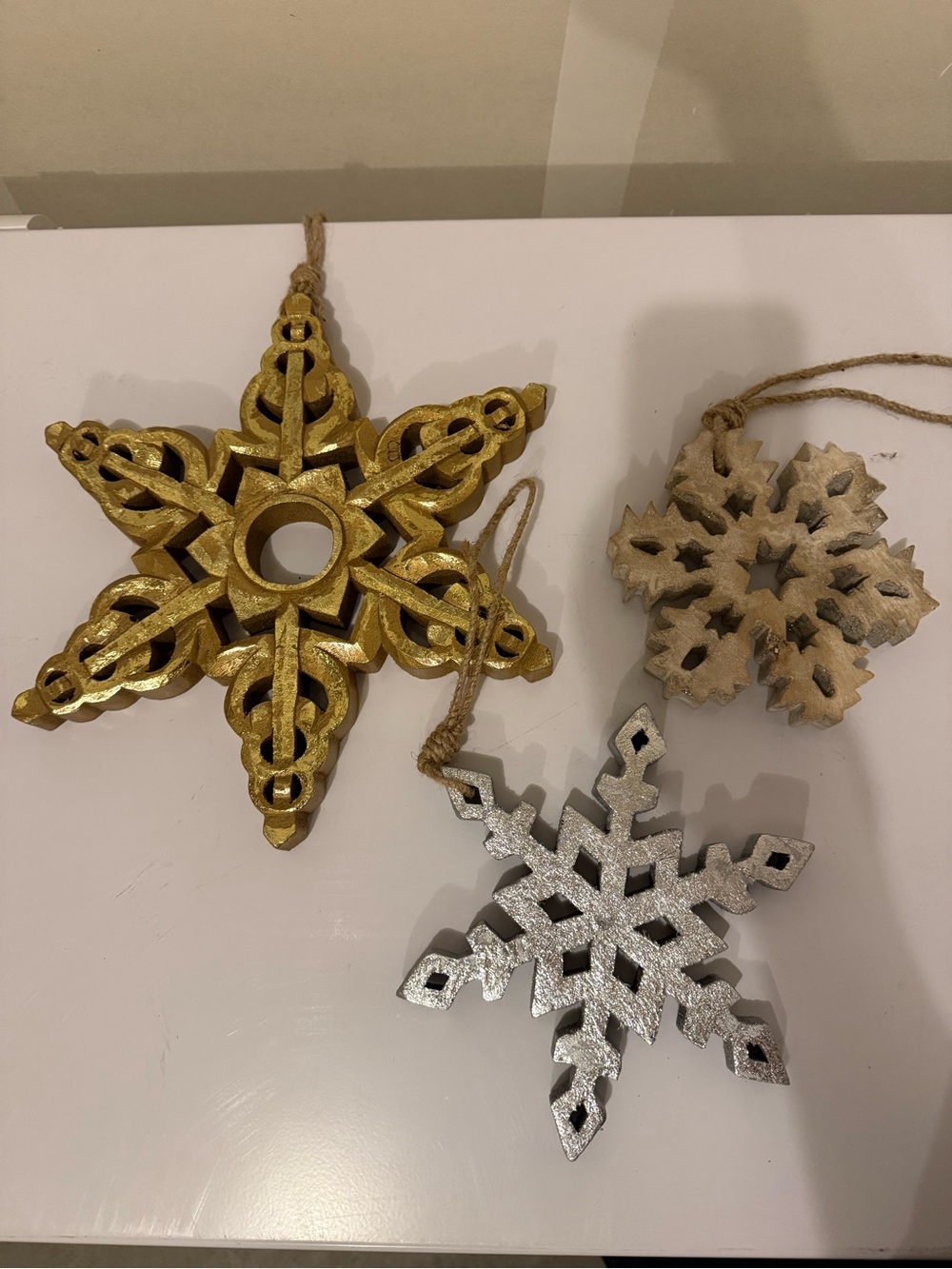 Gold, Silver & Natural Snowflake Holiday Ornament Set - Unbranded